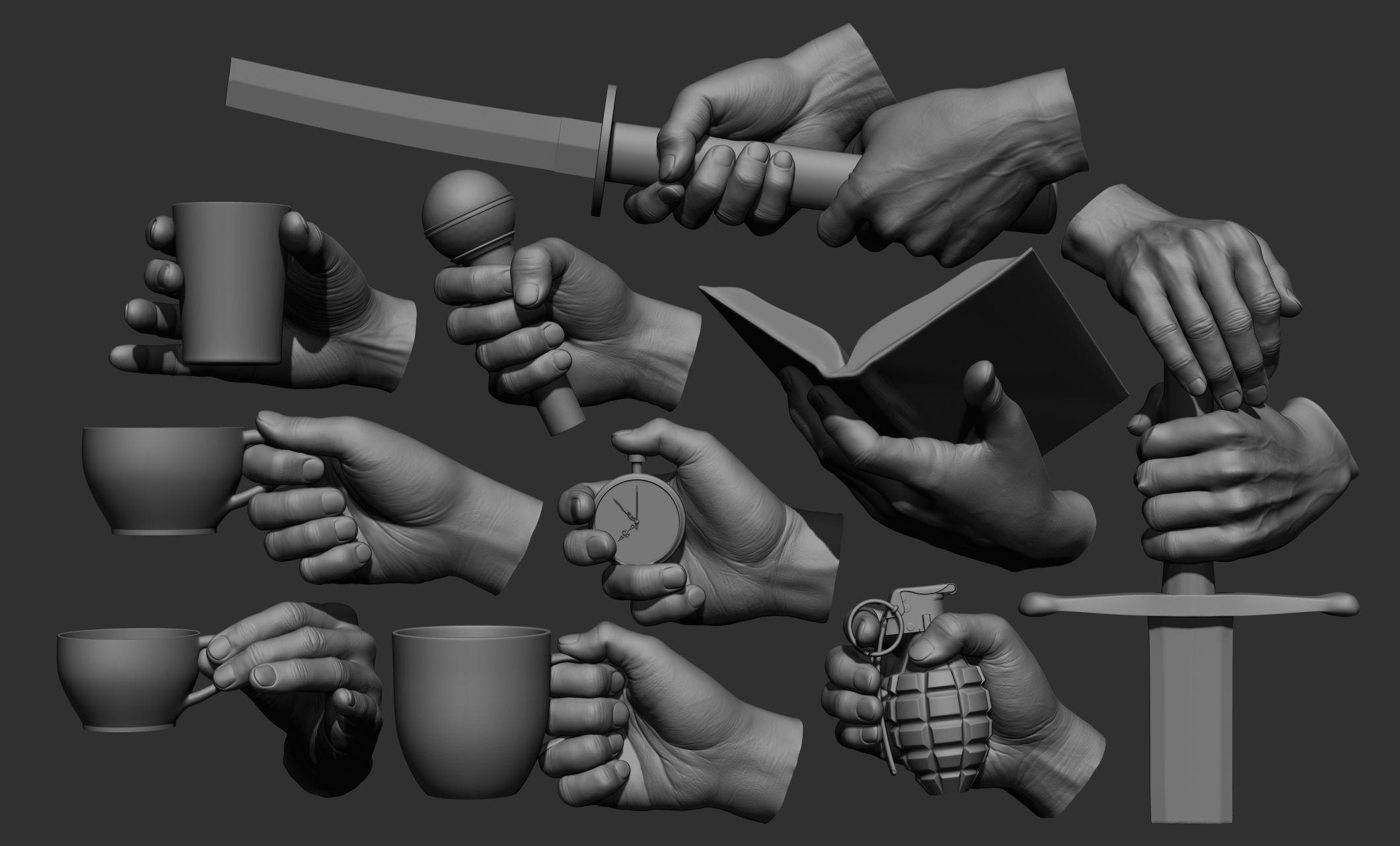 10 male hand poses 3D model_2