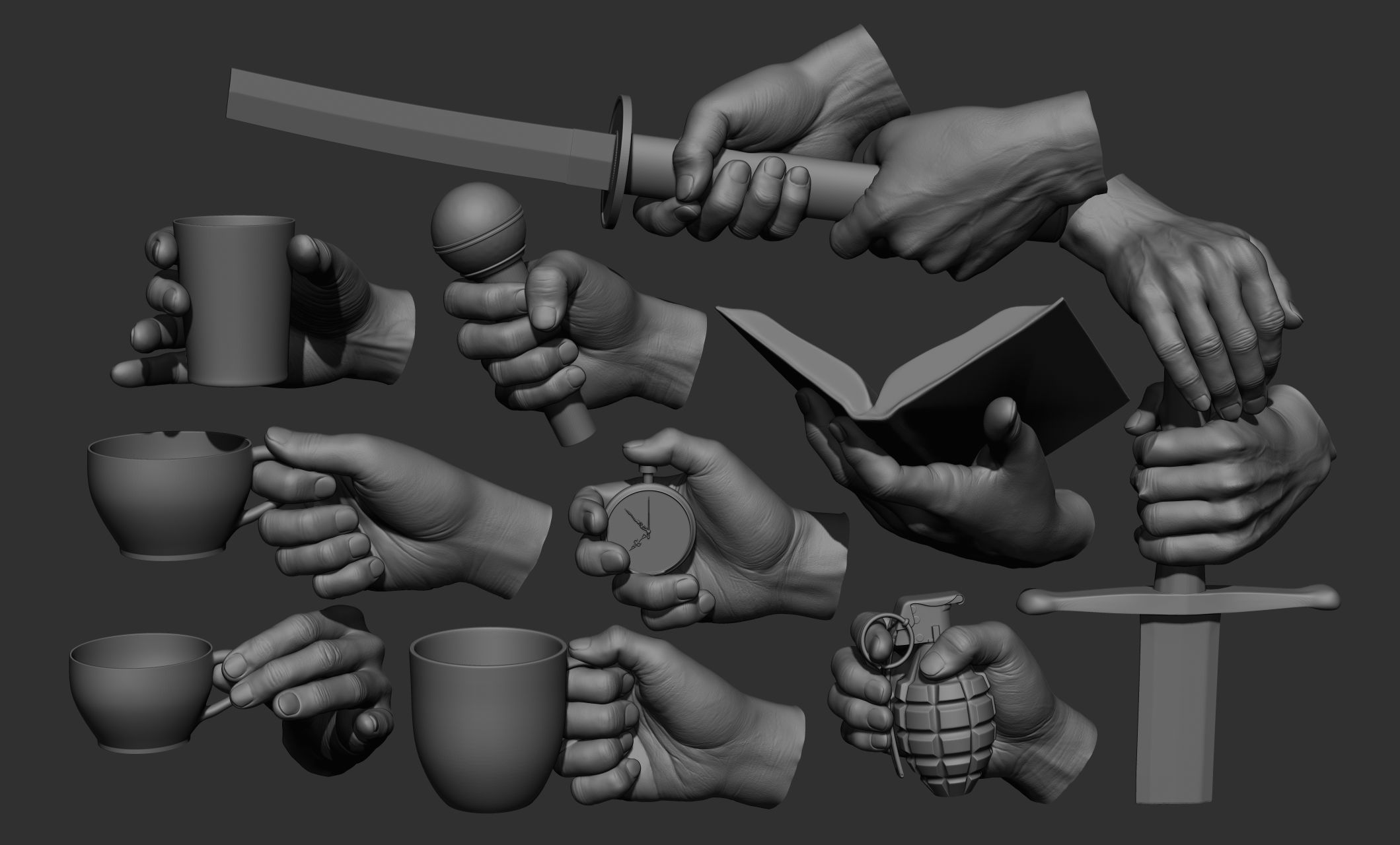 10 male hand poses 3D model_1