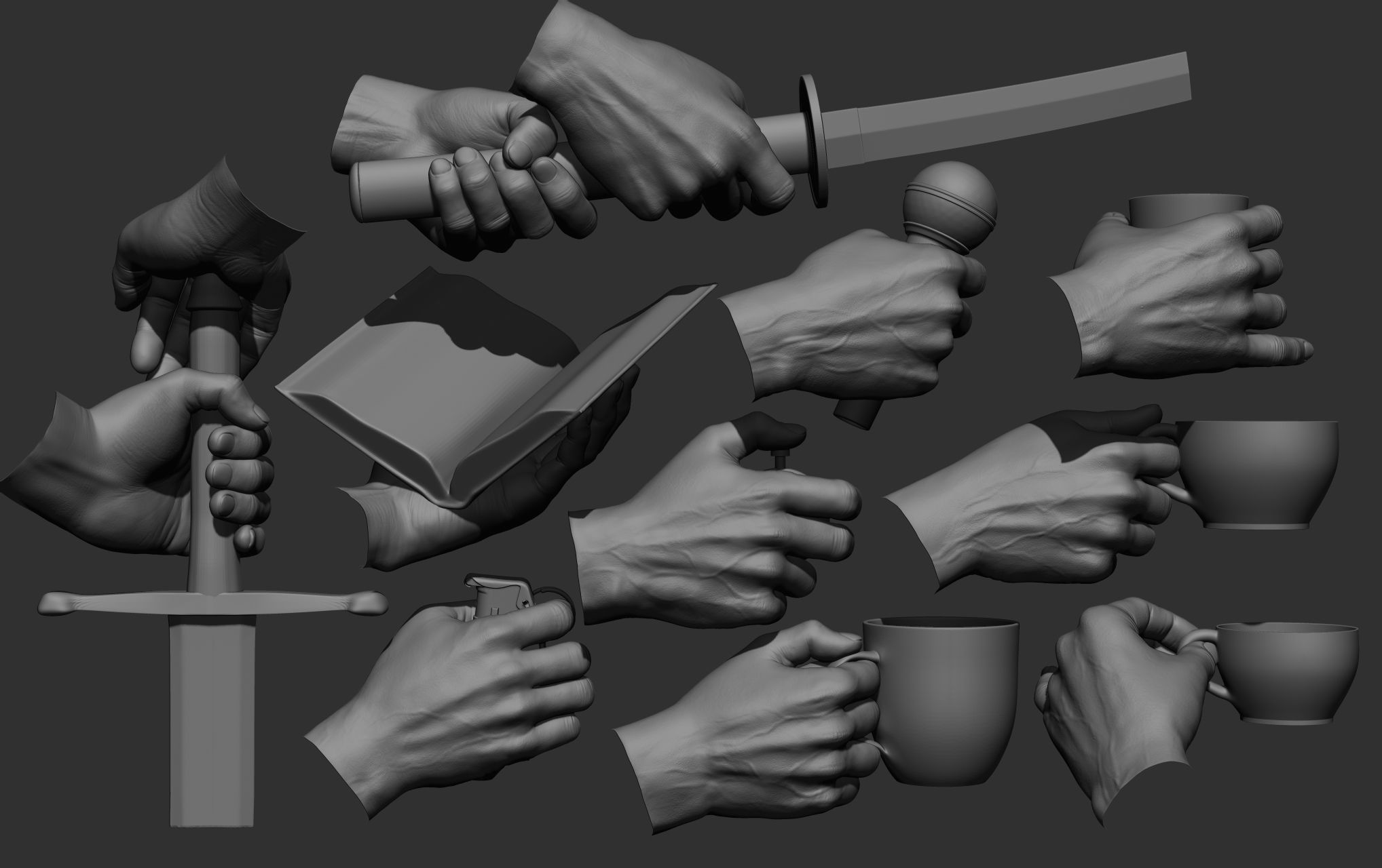 10 male hand poses 3D model_3