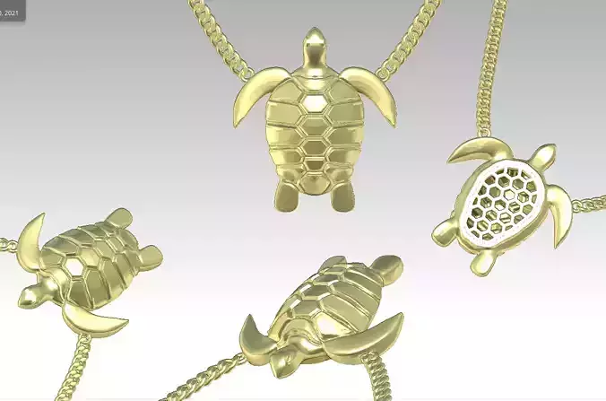Turtle pendant gold 3D print model
