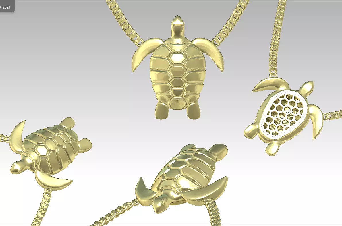 Turtle pendant gold 3D print model_0