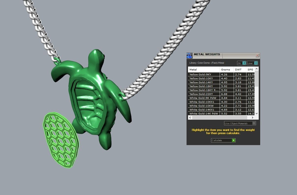 Turtle pendant gold 3D print model_1