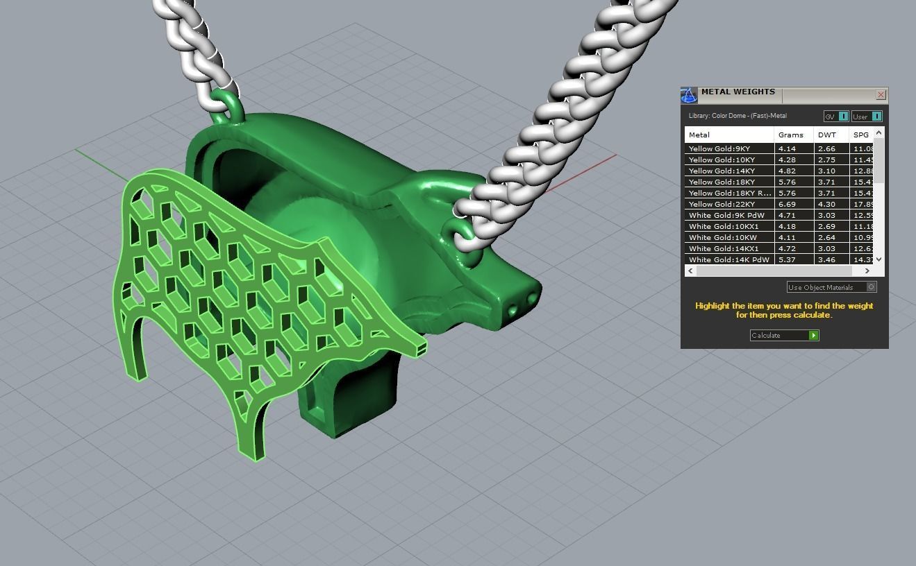 Pig pendant gold 3D print model_1