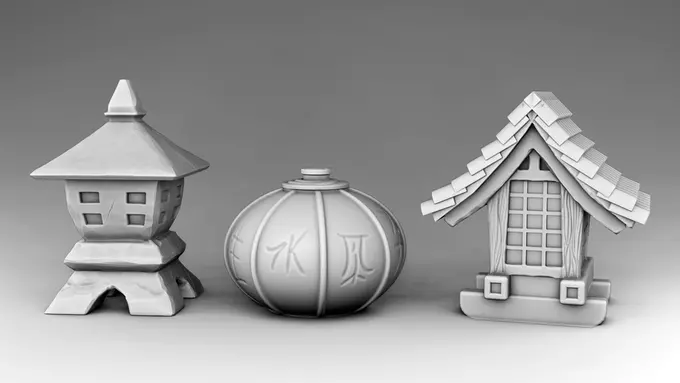 flashlights chinese lanterns and houses 3D print model