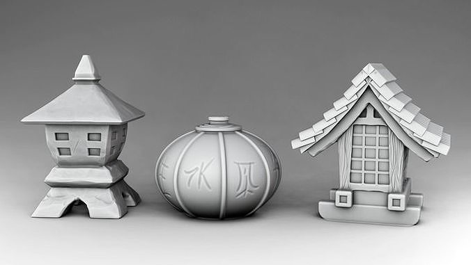 flashlights chinese lanterns and houses 3D print model