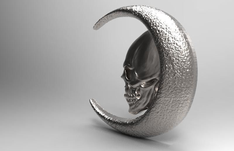 Skull moon pendant 3D print model_6