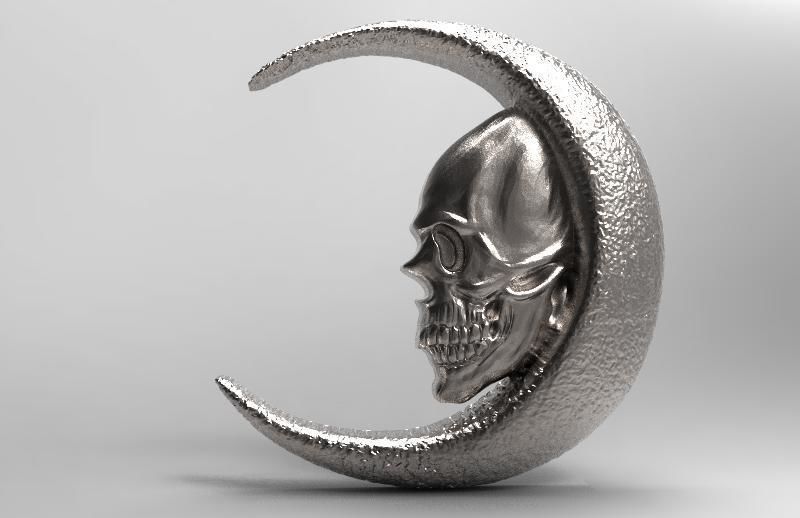 Skull moon pendant 3D print model_5