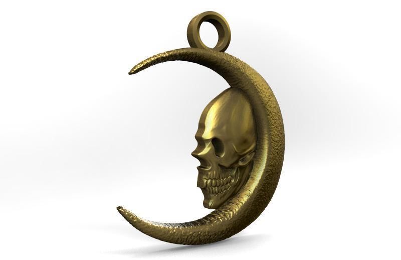 Skull moon pendant 3D print model_2