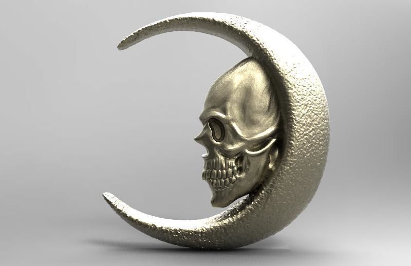 Skull moon pendant 3D print model_7