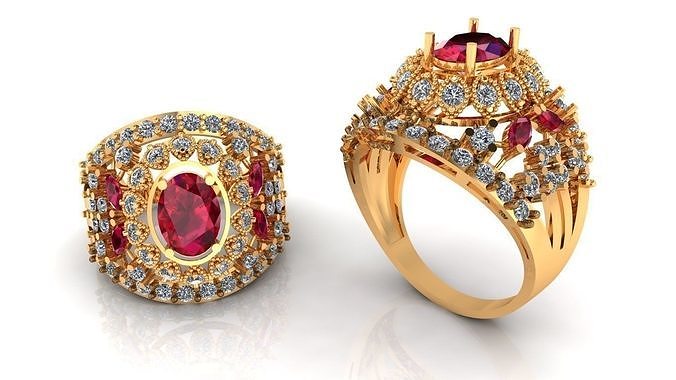 Women Ring 79 indian style oval round stone ring for women 3D print model