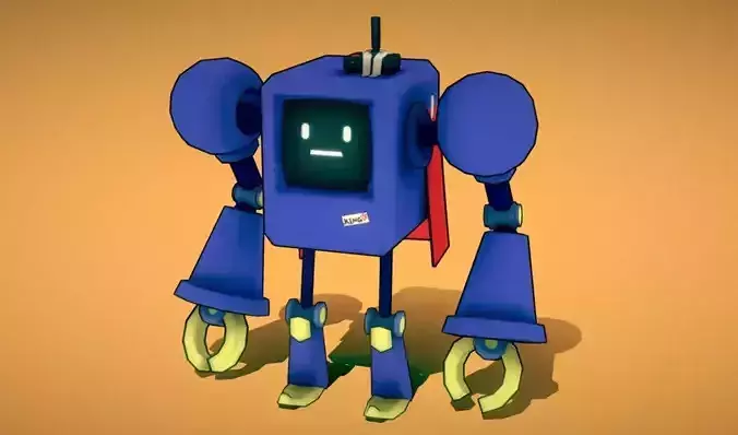 Cartoon Cute Blue Robot Low-poly 3D model
