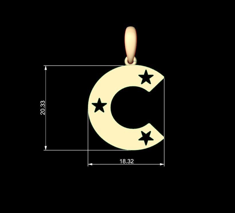 Initial Letters Pendant Captain of America C 3D print model_4
