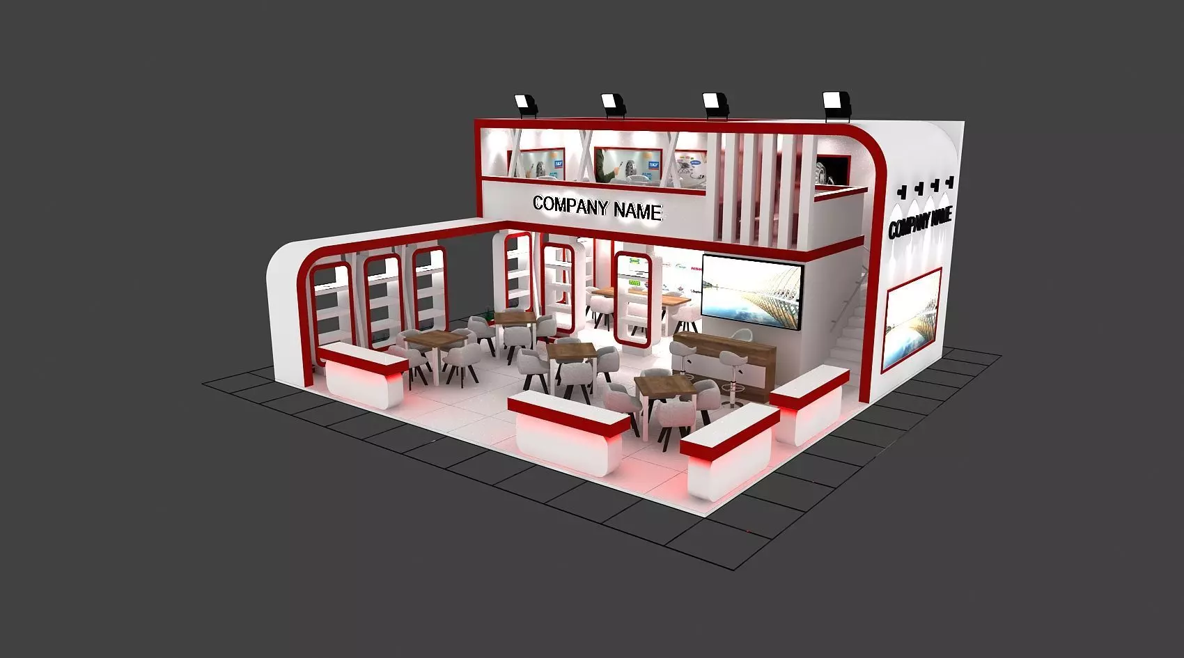 Booth Exhibition Stand Stall 10X10m Height 500 cm 3 Side Open  3D model_0