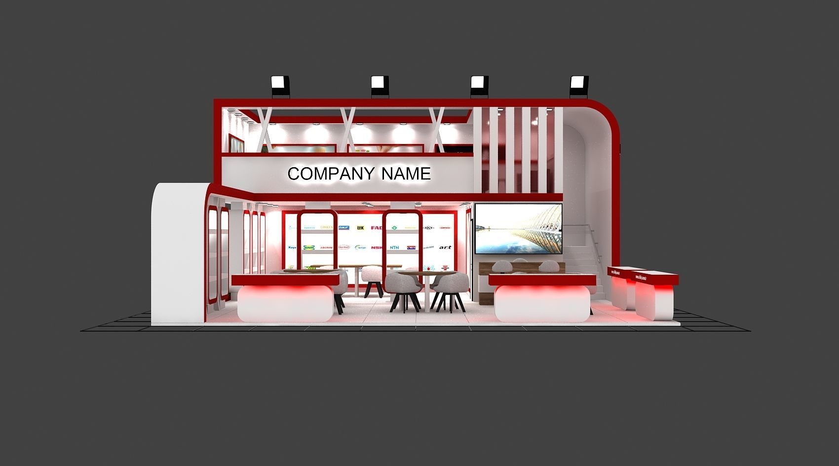 Booth Exhibition Stand Stall 10X10m Height 500 cm 3 Side Open  3D model_3