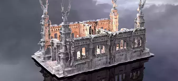 Medieval castle with ancient stone steps interior