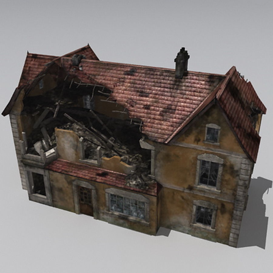 Realistic Old Building Low-poly 3D model_11