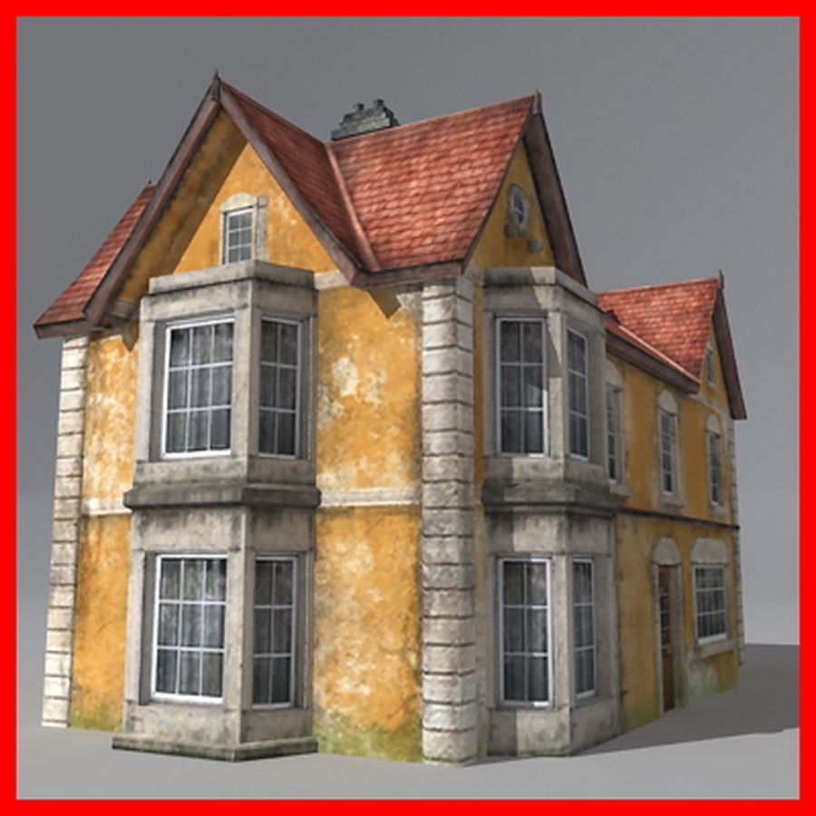 Realistic Old Building Low-poly 3D model_7