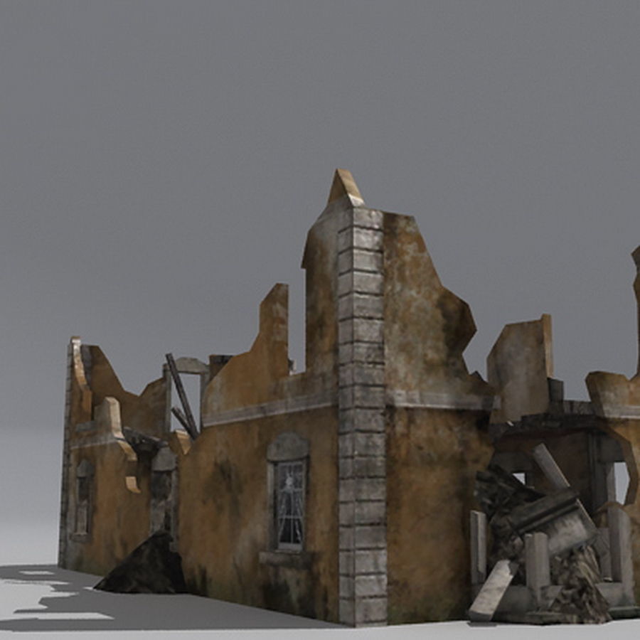 Realistic Old Building Low-poly 3D model_10