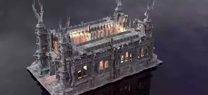 Medieval cathedral fort with ancient stone steps interior