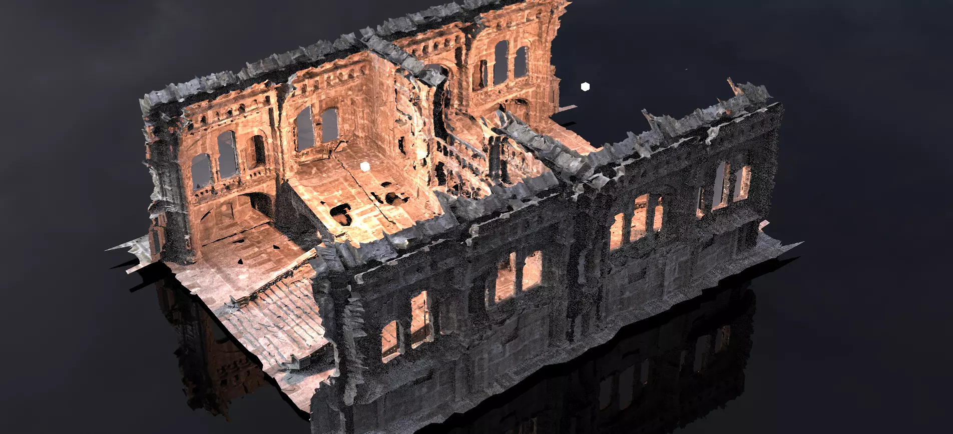 Medieval castle ruin with ancient stone steps interior  3D model_0