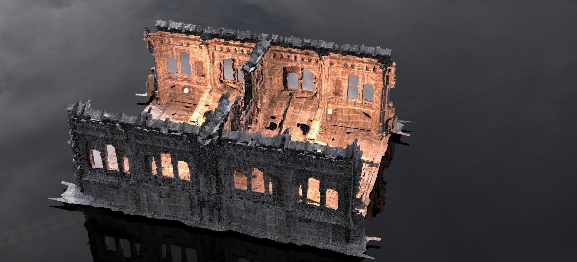 Medieval castle ruin with ancient stone steps interior  3D model_1