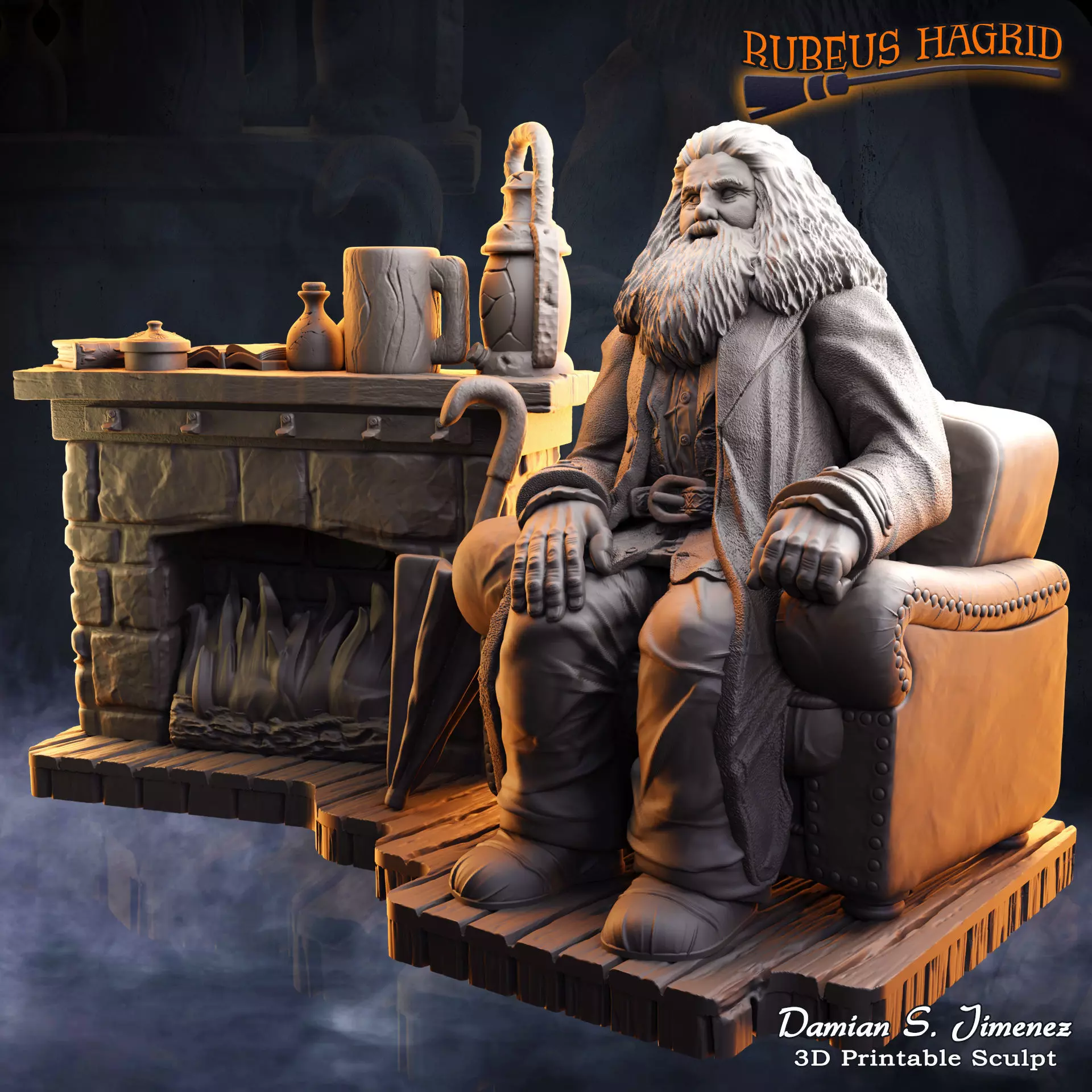 Rubeus Hagrid Harry Potter Diorama for 3D Print Hagrids Hut 3D print model_0