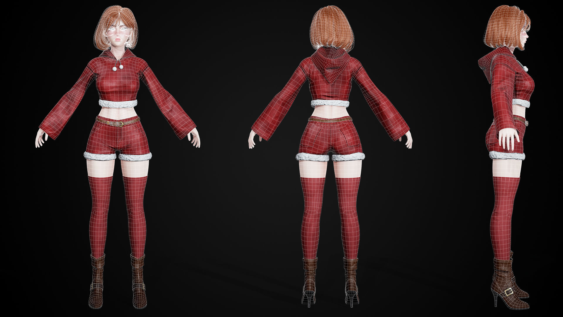 New Year Girls - Game Ready Low-poly 3D model_25