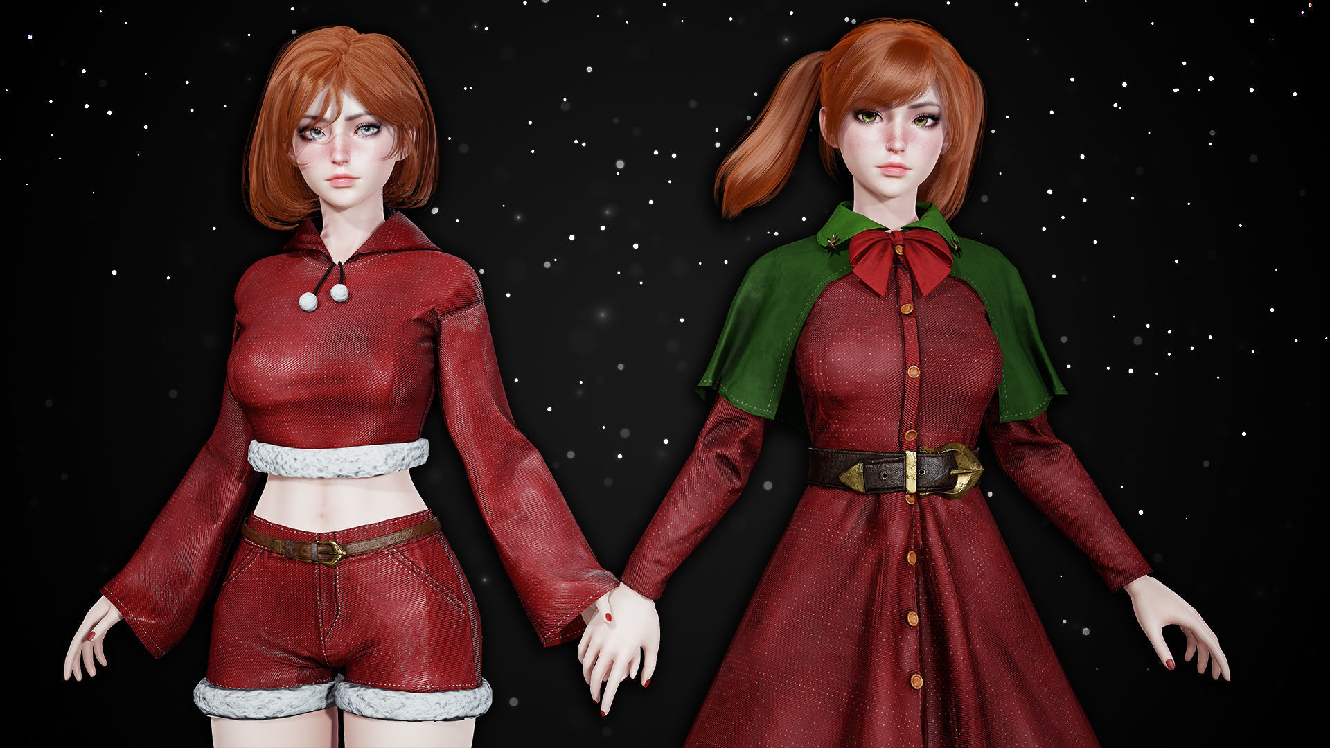 New Year Girls - Game Ready Low-poly 3D model_1