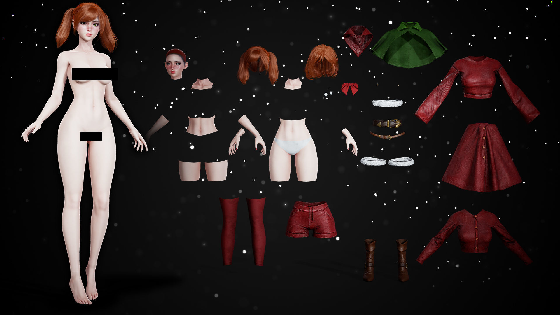 New Year Girls - Game Ready Low-poly 3D model_23