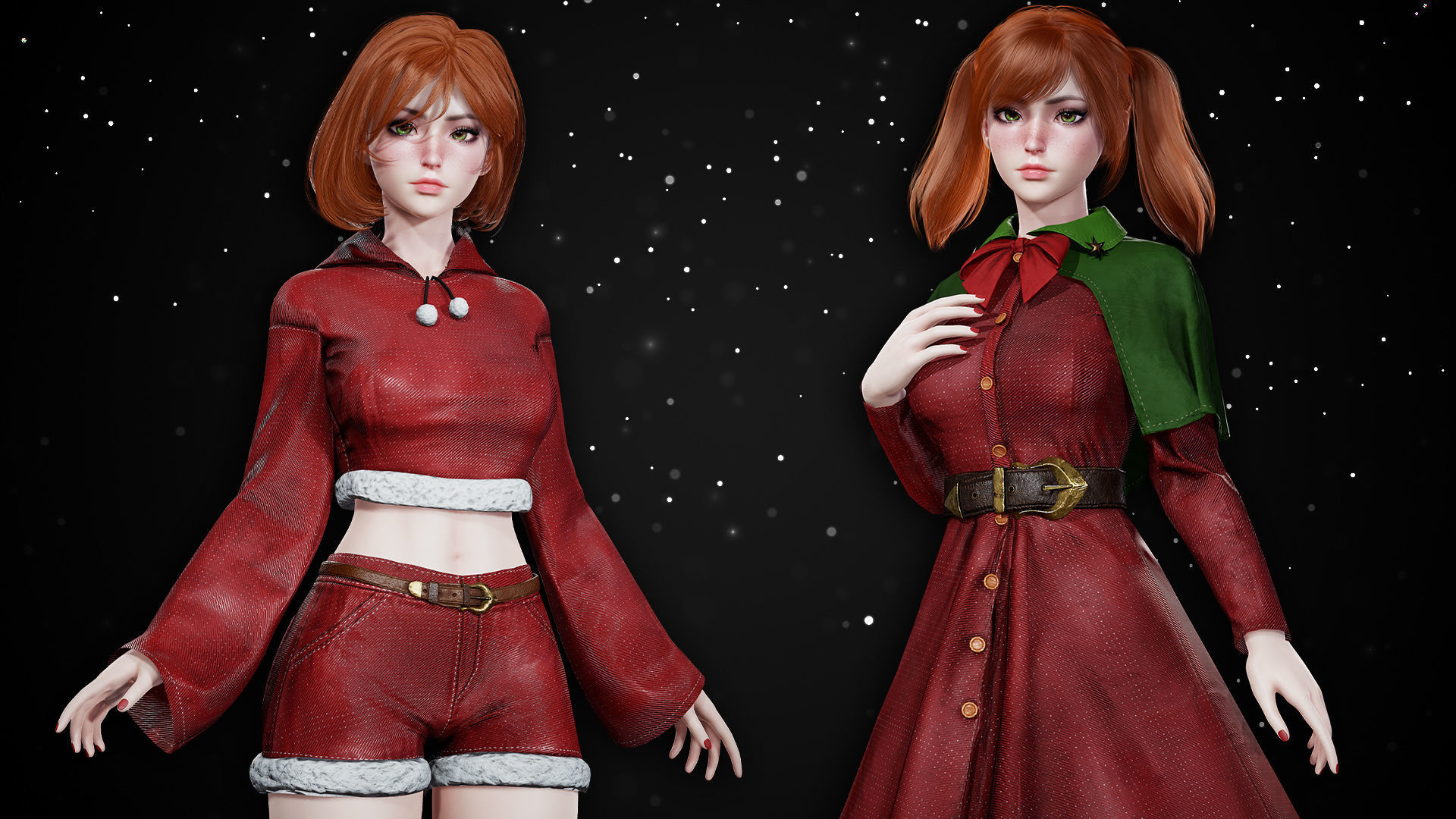 New Year Girls - Game Ready Low-poly 3D model_3
