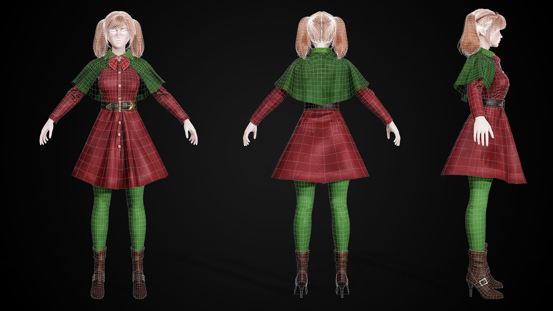 New Year Girls - Game Ready Low-poly 3D model_27