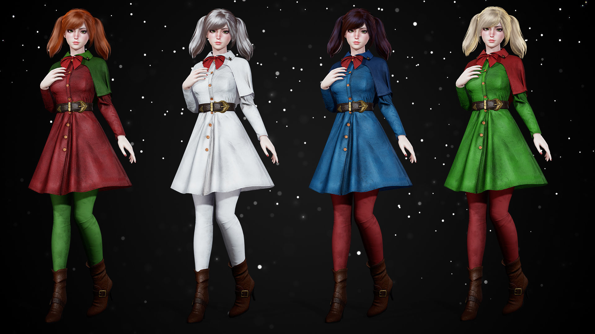 New Year Girls - Game Ready Low-poly 3D model_28