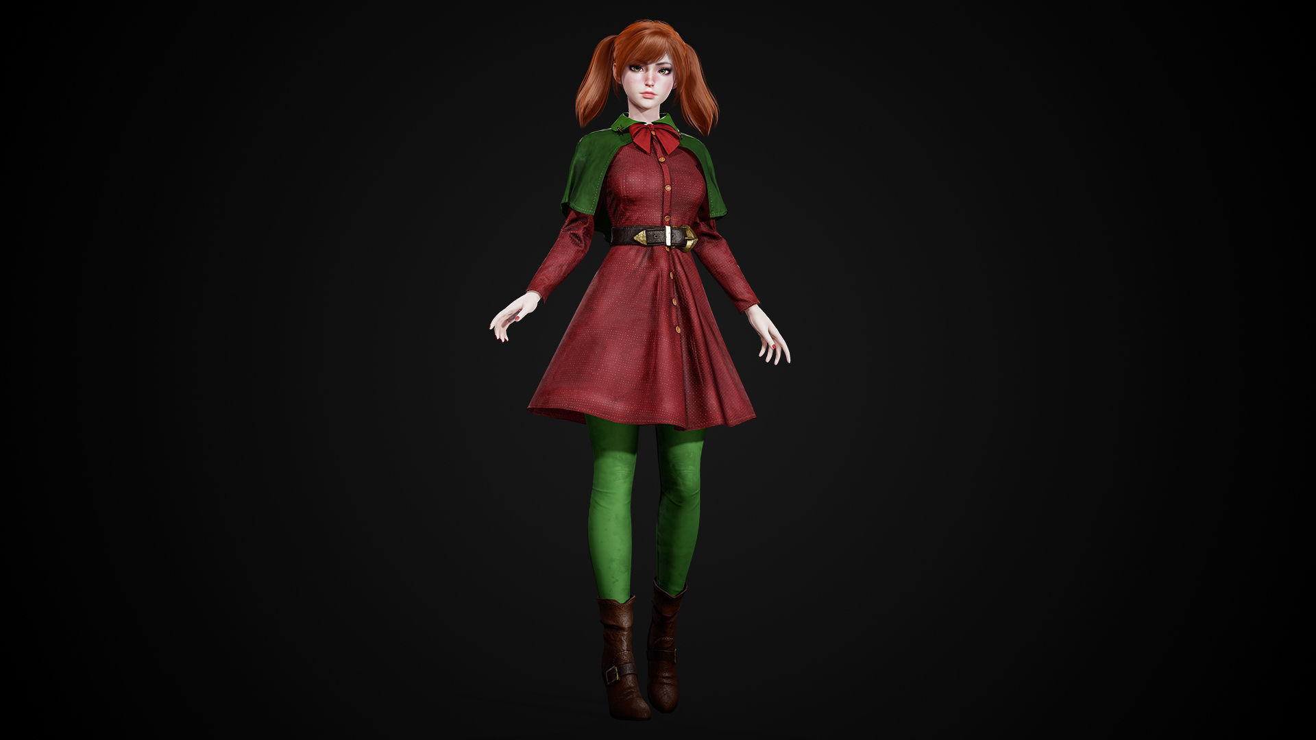 New Year Girls - Game Ready Low-poly 3D model_10