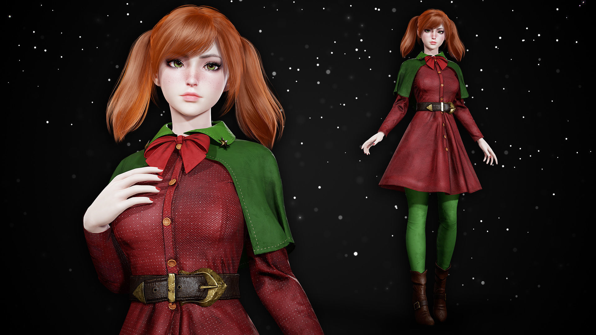 New Year Girls - Game Ready Low-poly 3D model_5