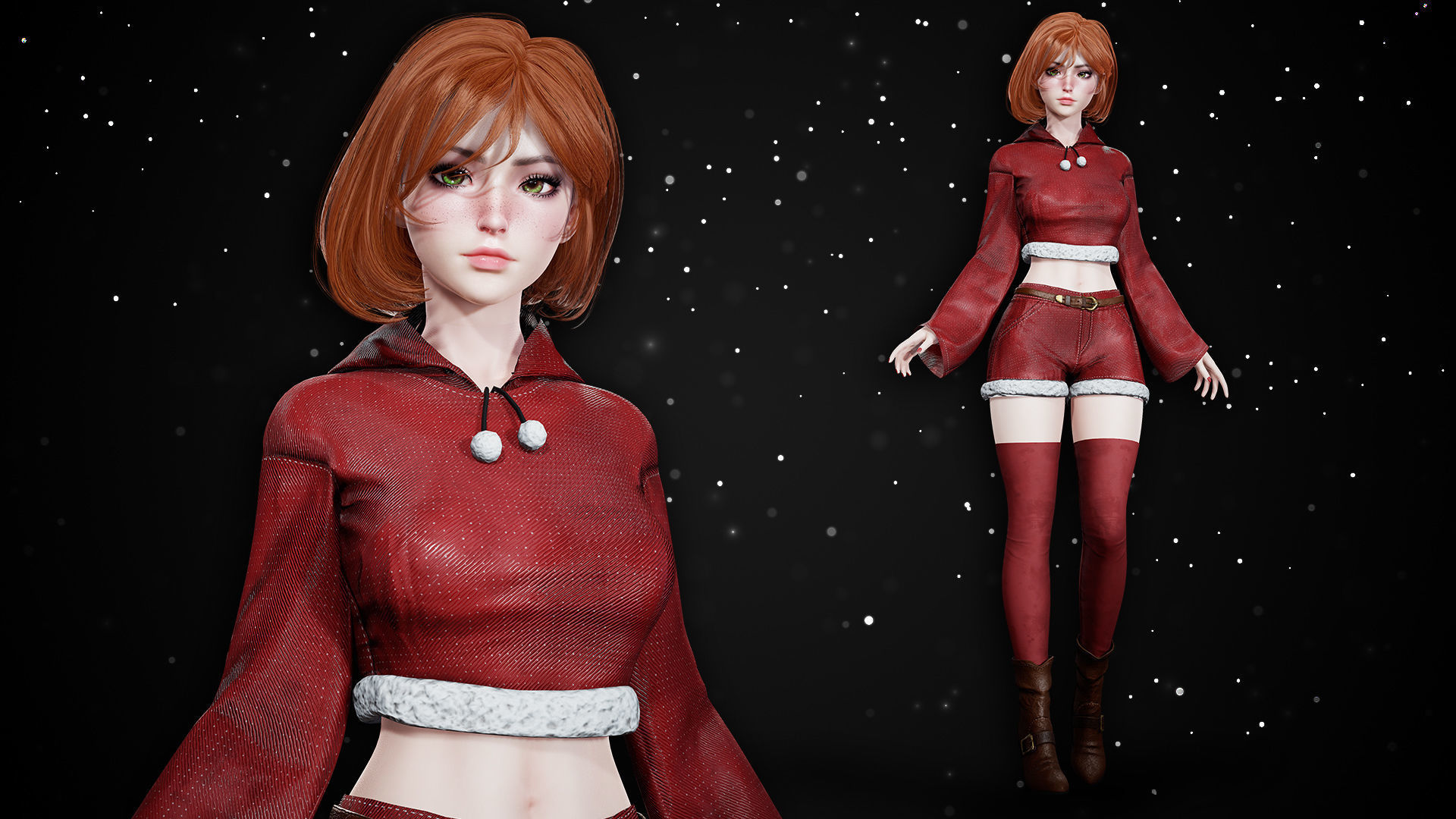 New Year Girls - Game Ready Low-poly 3D model_4