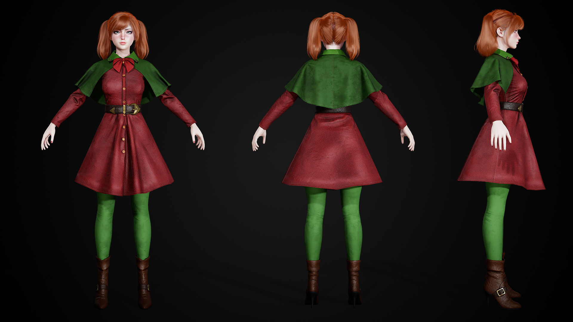 New Year Girls - Game Ready Low-poly 3D model_26