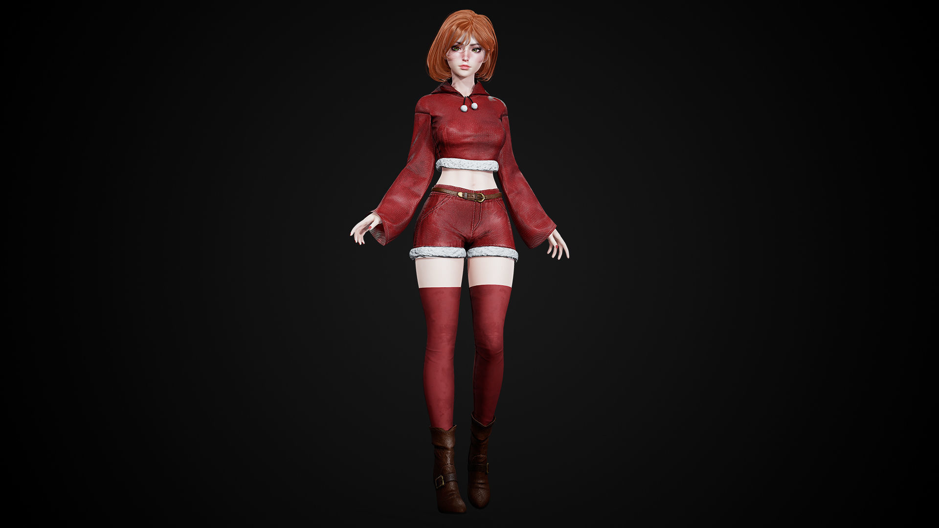 New Year Girls - Game Ready Low-poly 3D model_8