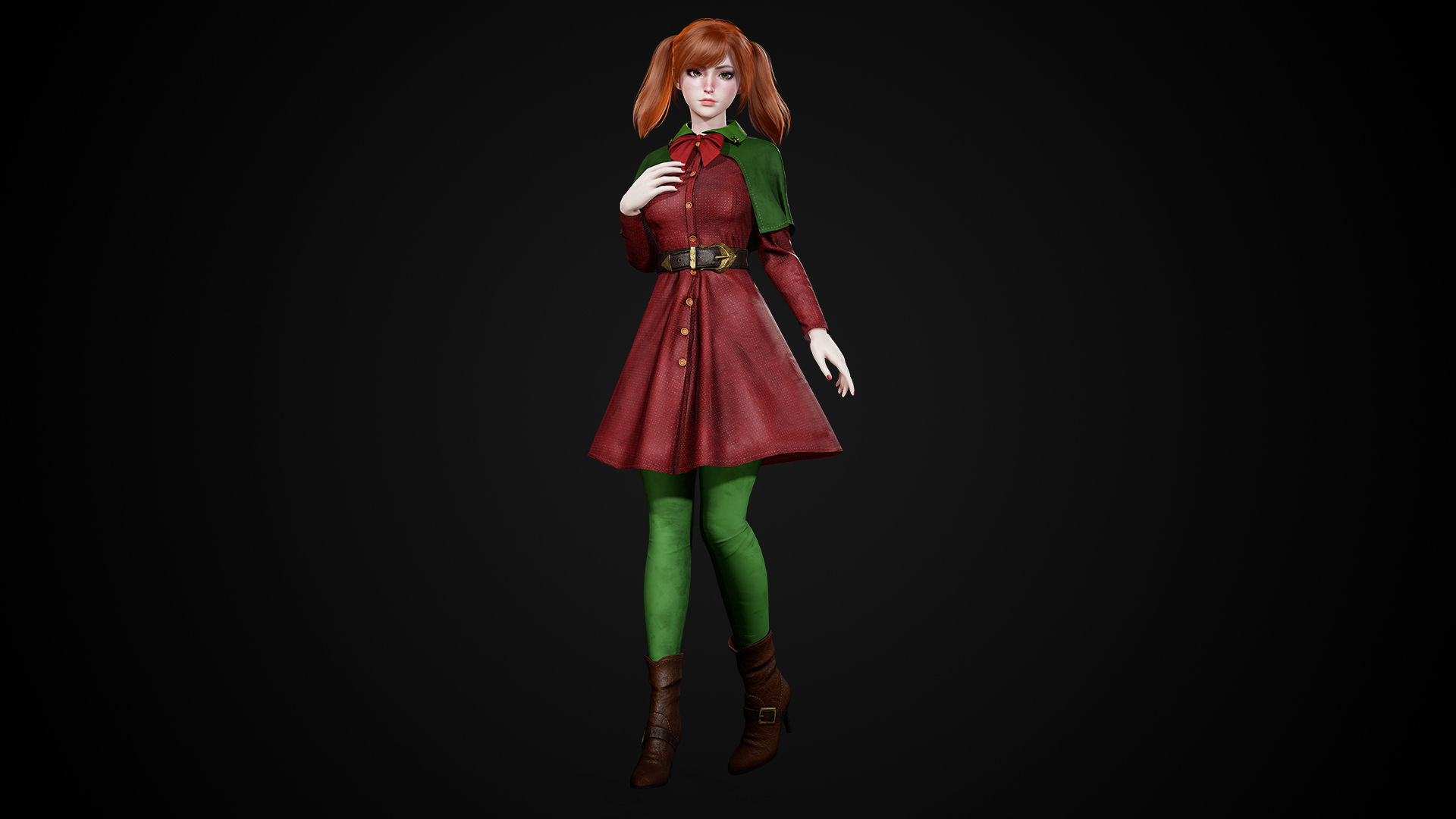 New Year Girls - Game Ready Low-poly 3D model_12