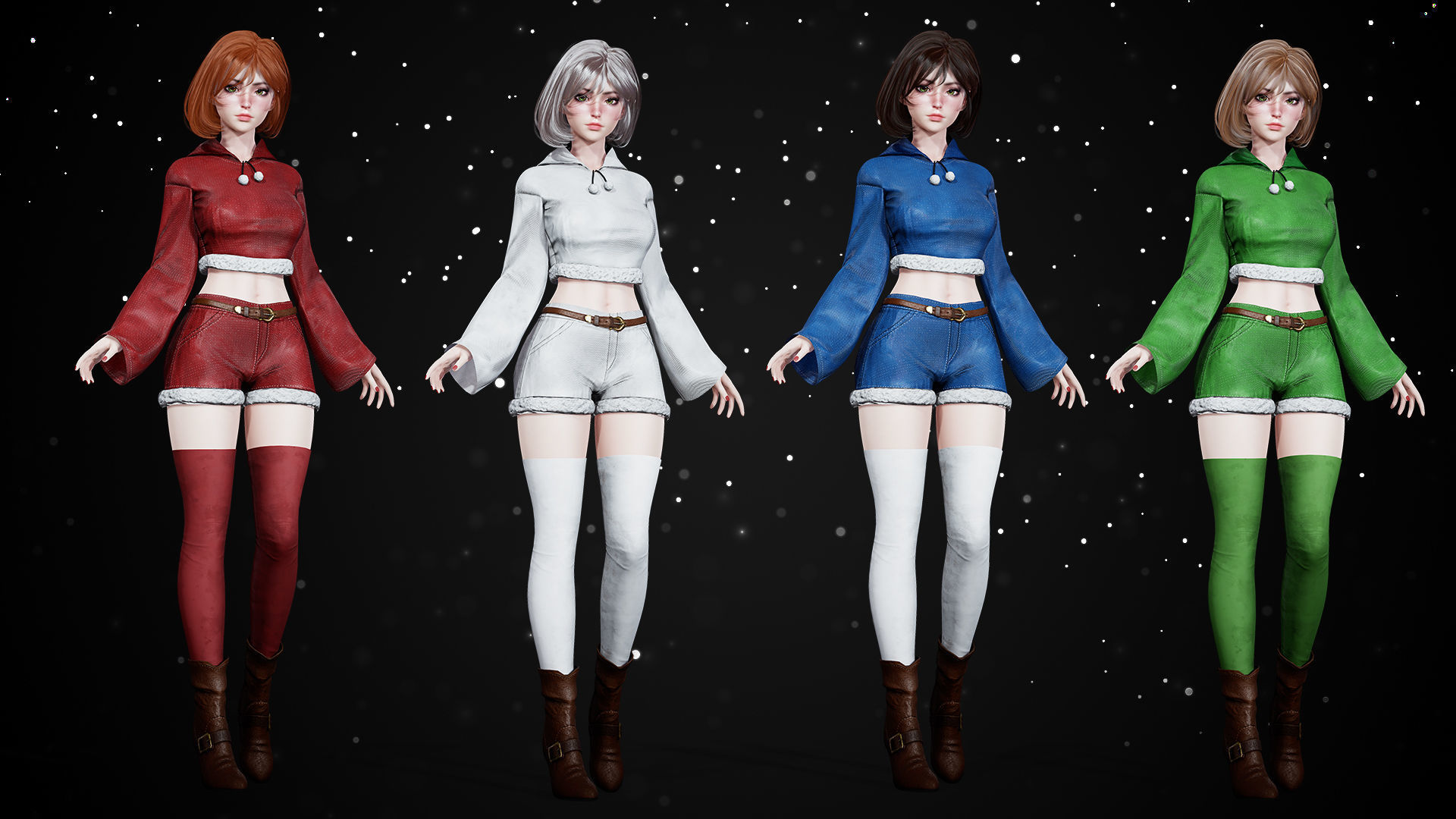 New Year Girls - Game Ready Low-poly 3D model_29