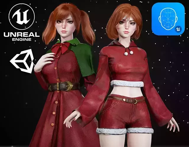 New Year Girls - Game Ready Low-poly 3D model