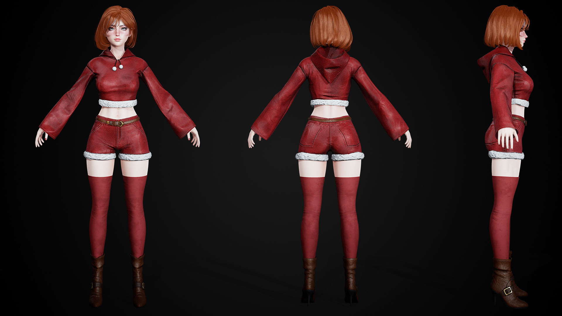 New Year Girls - Game Ready Low-poly 3D model_24
