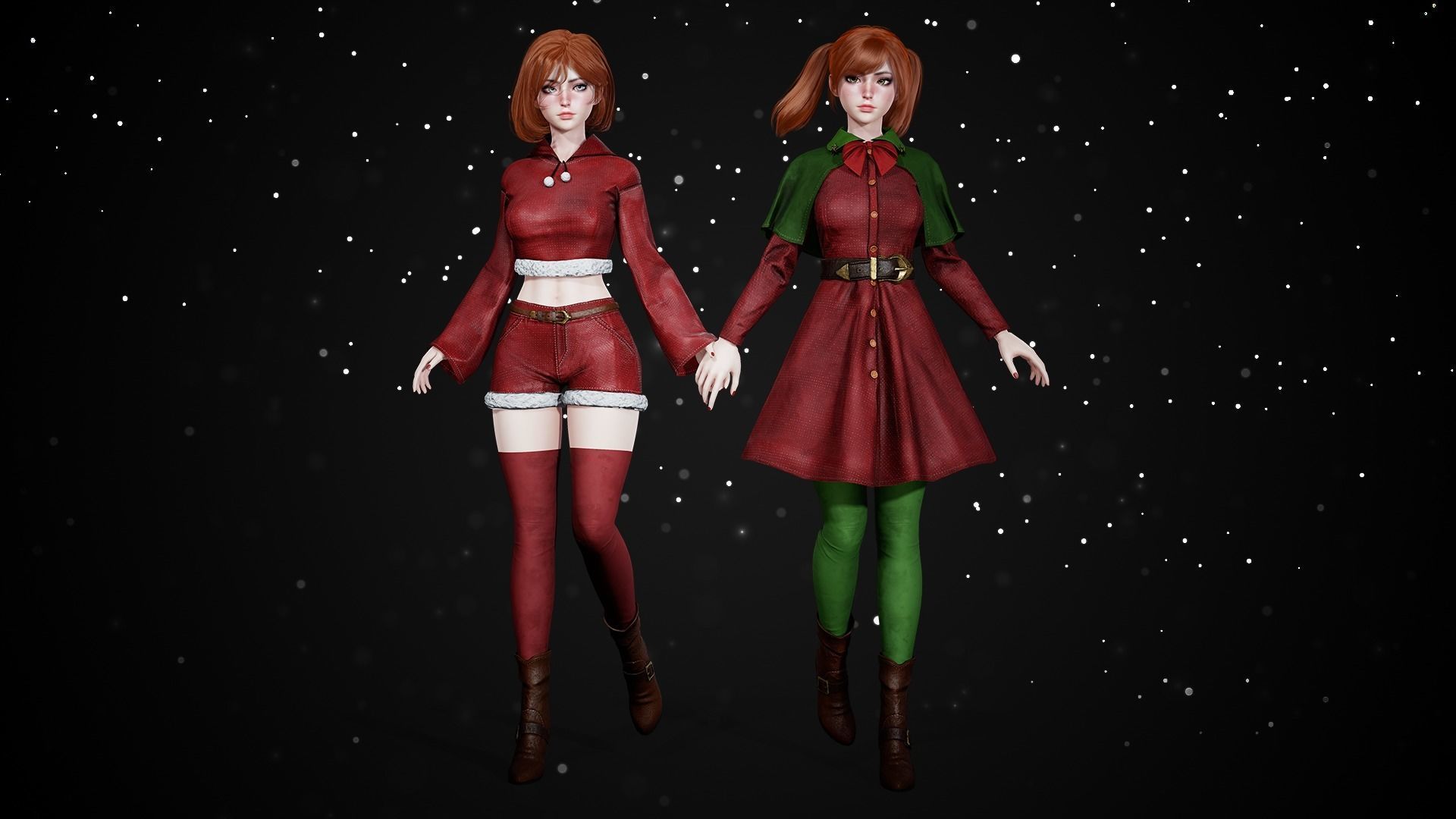 New Year Girls - Game Ready Low-poly 3D model_2