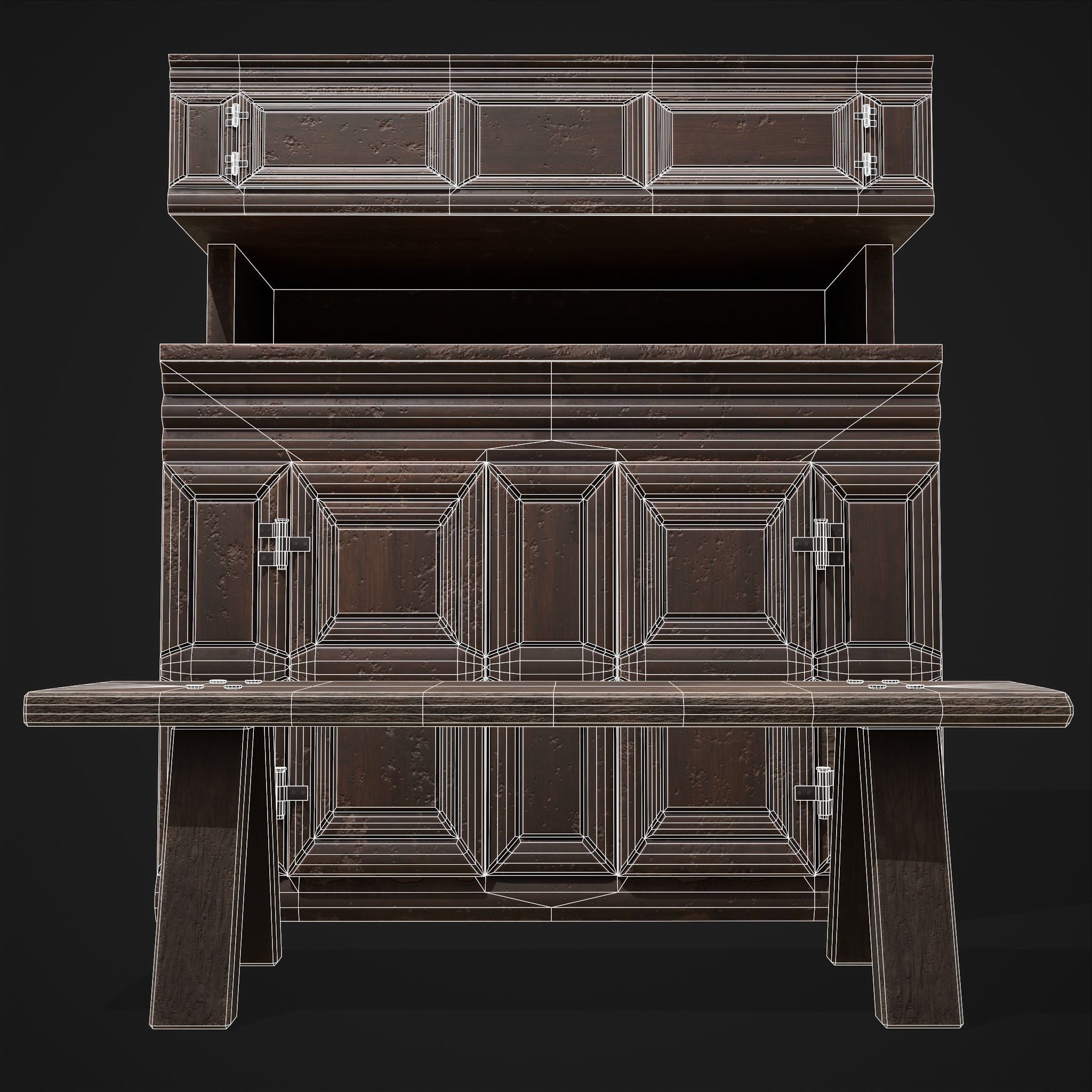 Viking Shelf Bench Low-poly 3D model_10