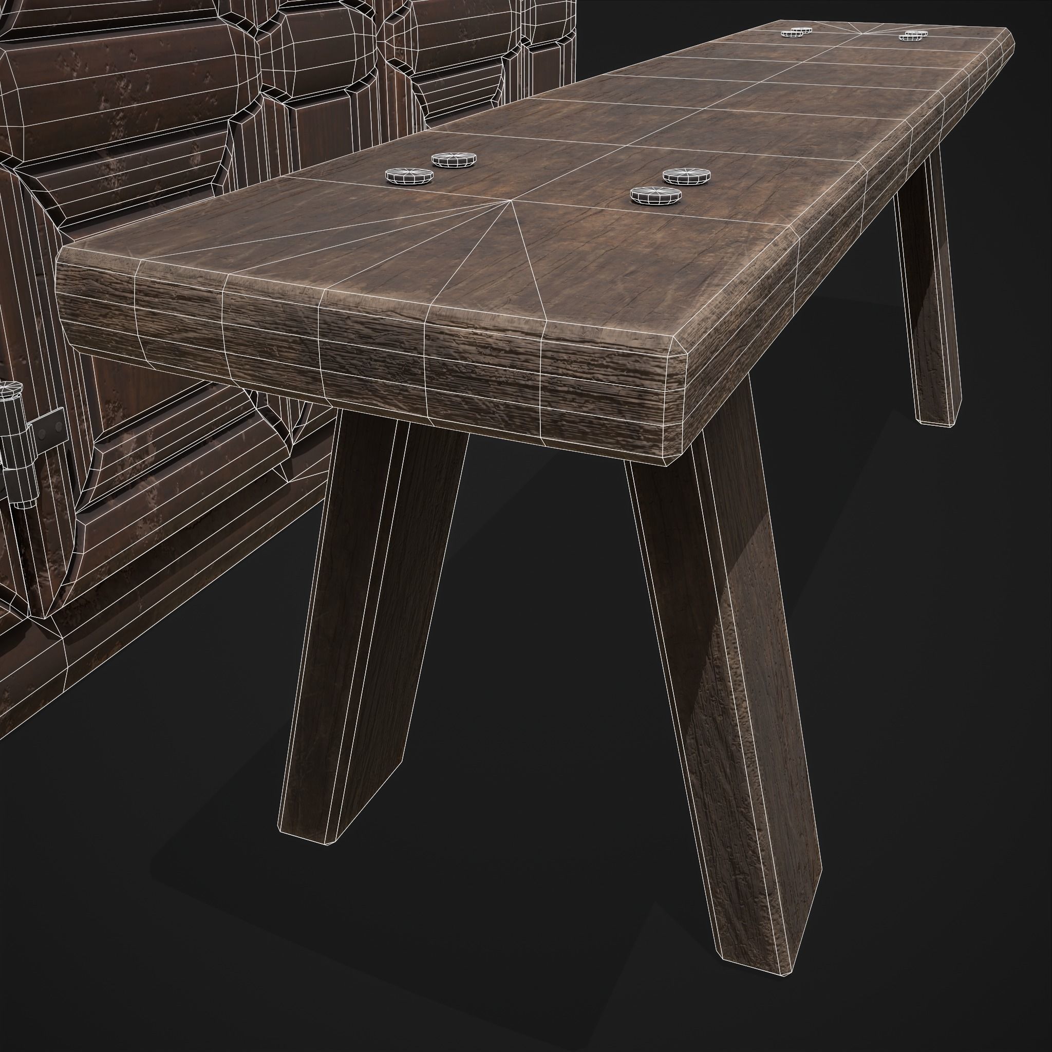 Viking Shelf Bench Low-poly 3D model_20