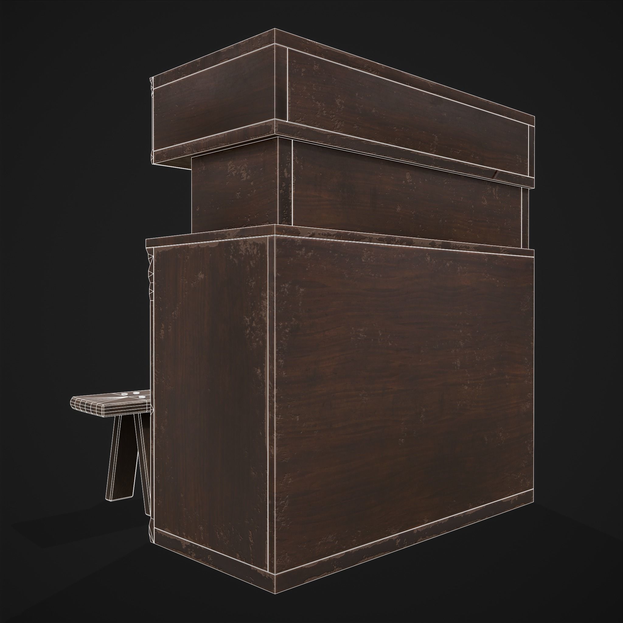 Viking Shelf Bench Low-poly 3D model_6