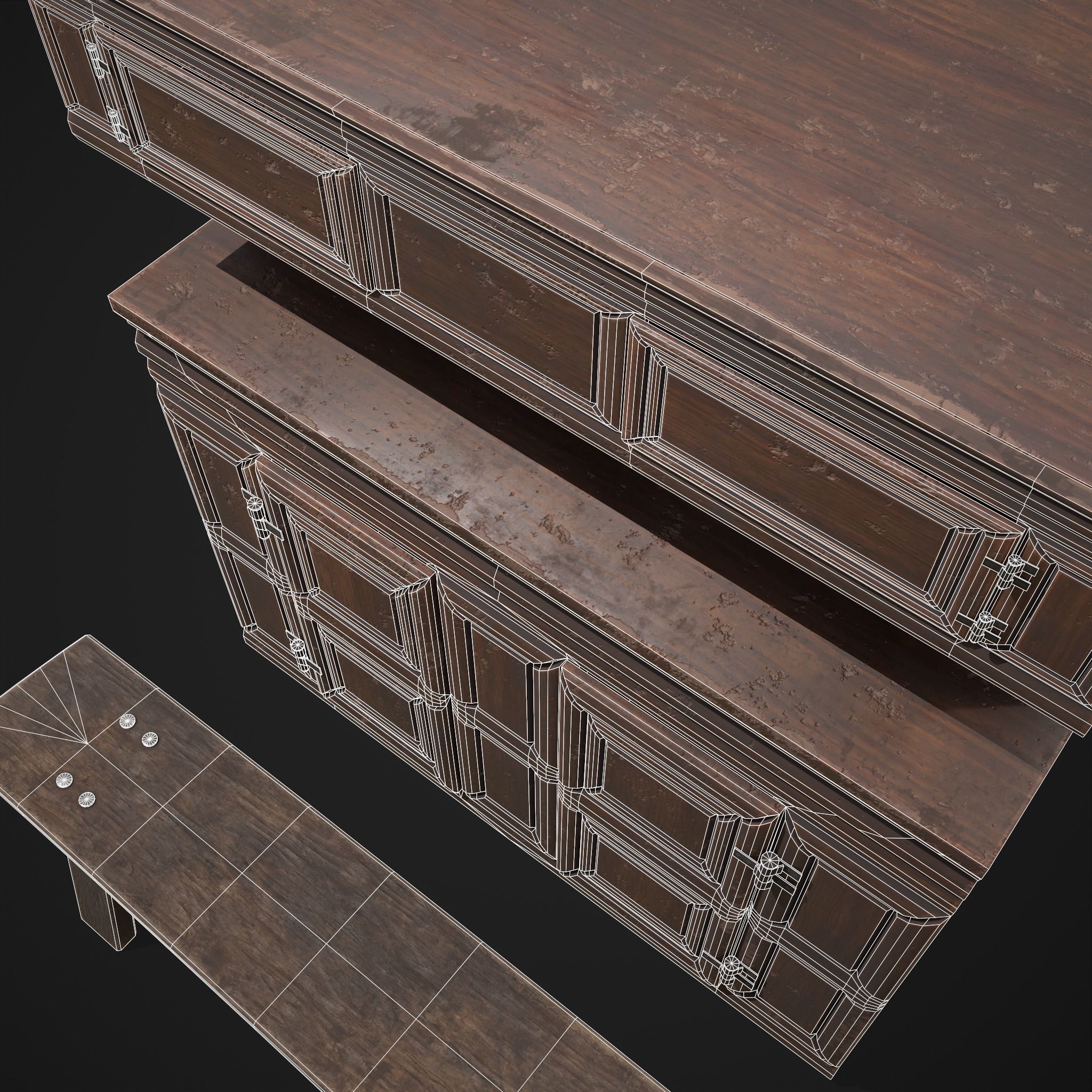 Viking Shelf Bench Low-poly 3D model_24