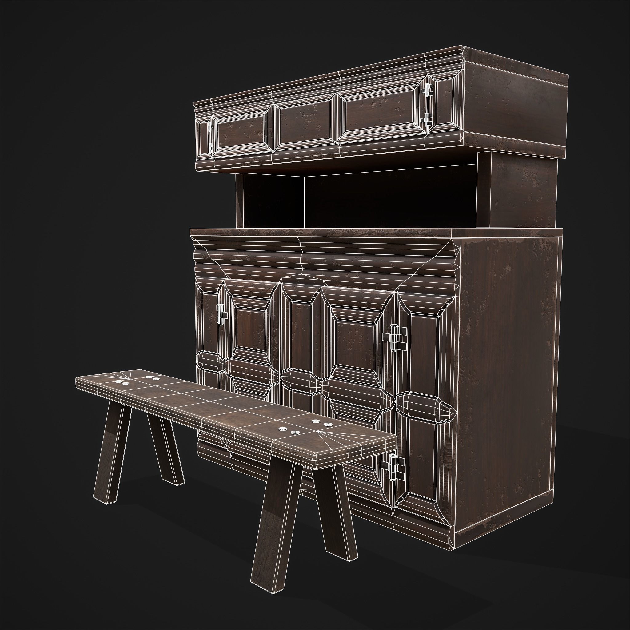 Viking Shelf Bench Low-poly 3D model_4