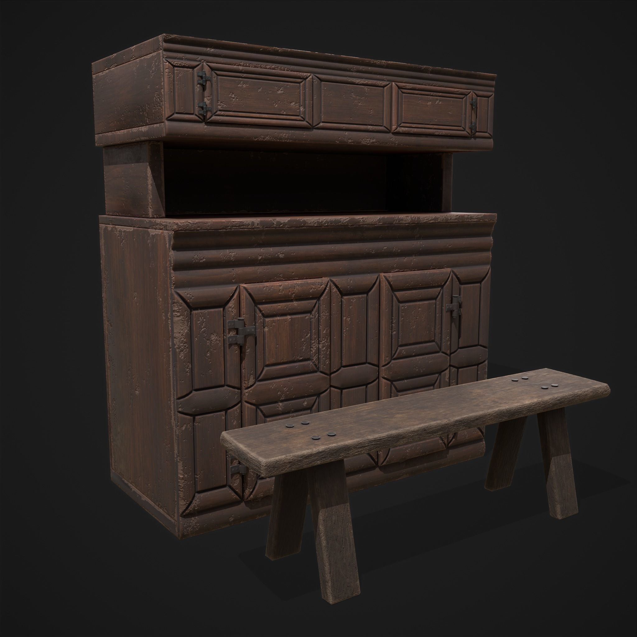 Viking Shelf Bench Low-poly 3D model_35
