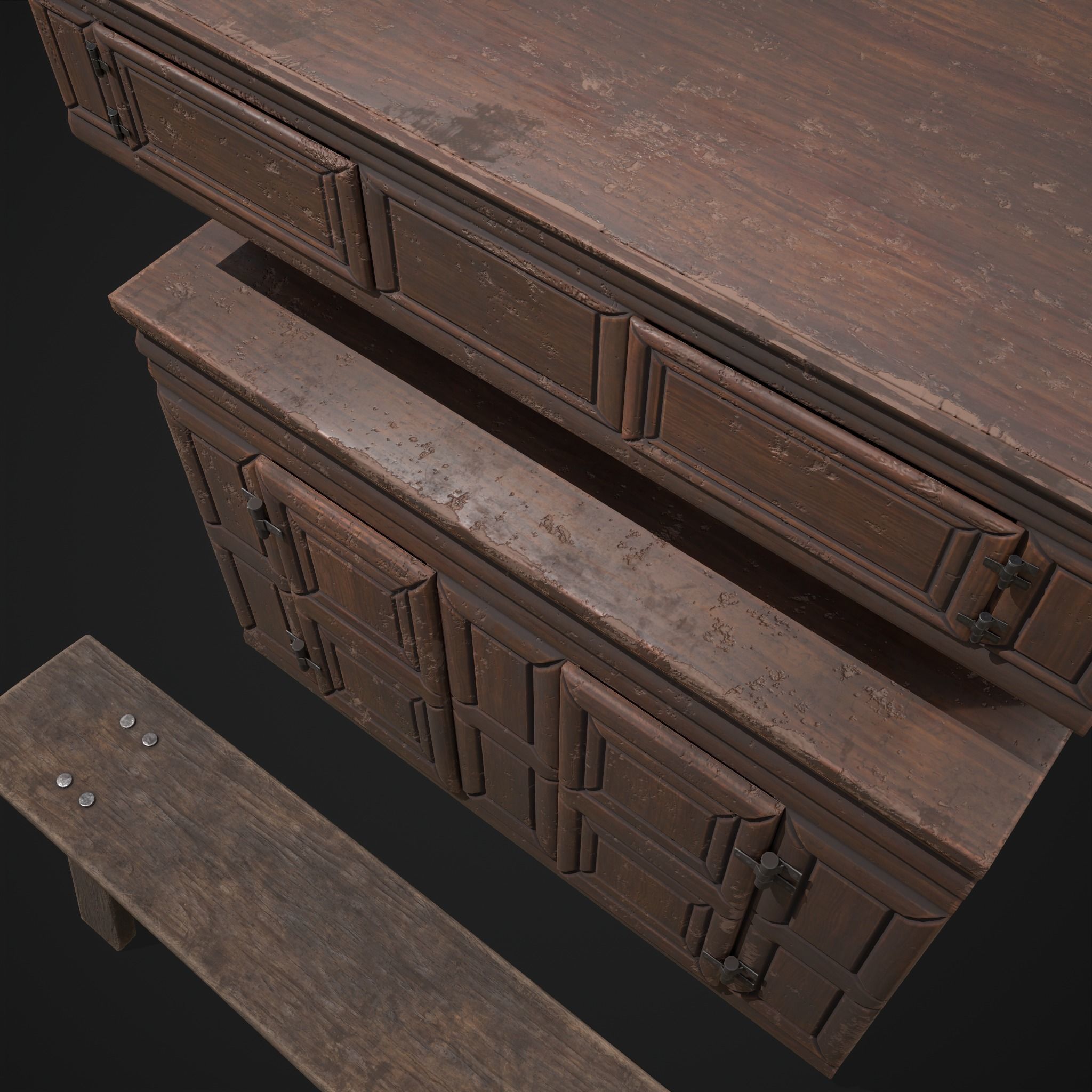 Viking Shelf Bench Low-poly 3D model_23