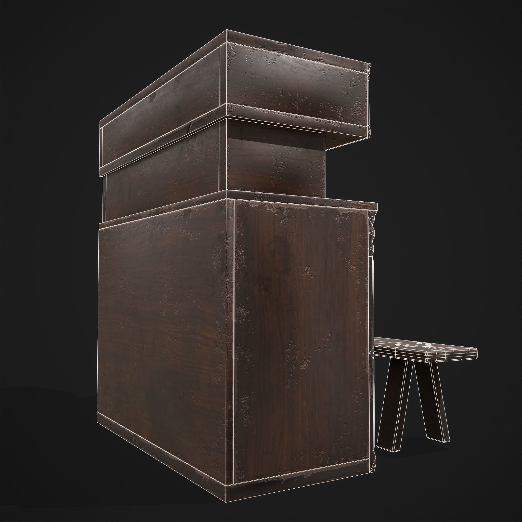 Viking Shelf Bench Low-poly 3D model_8